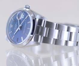 Thumbnail von Rolex Oyster Perpetual Date 15000 Automatic Blue Stick dial Oysterband Stahl 1985 Vintage rar