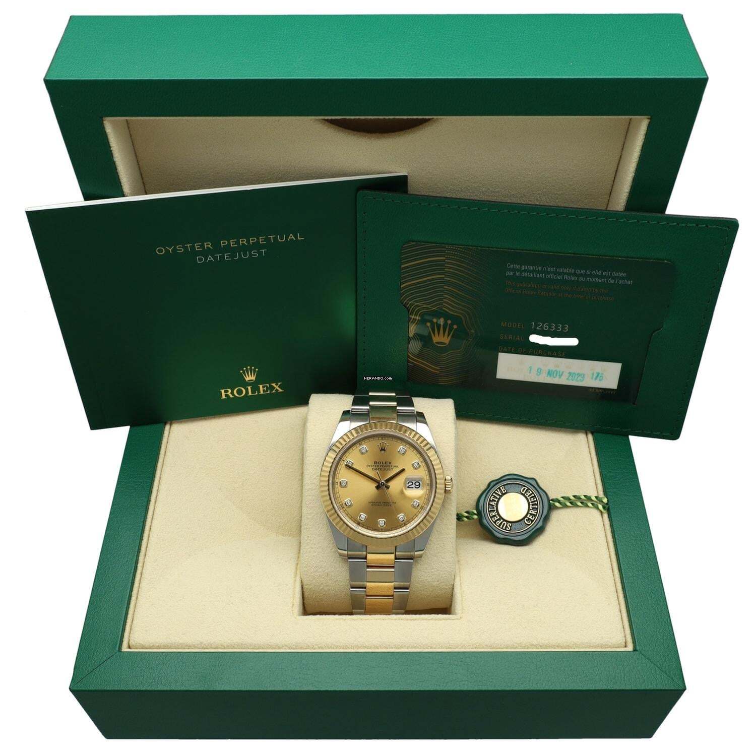 Thumbnail von Rolex Datejust 41 Champagne/Diamond Index Ref. 126333 Serviced