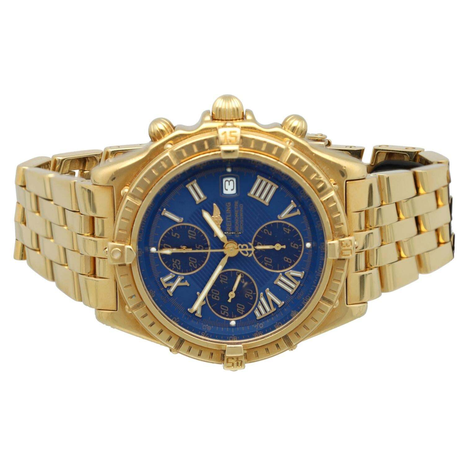 Thumbnail von Breitling Crosswind Chronograph 18k.Gold Ref.K13355 Full Set Blue Dial