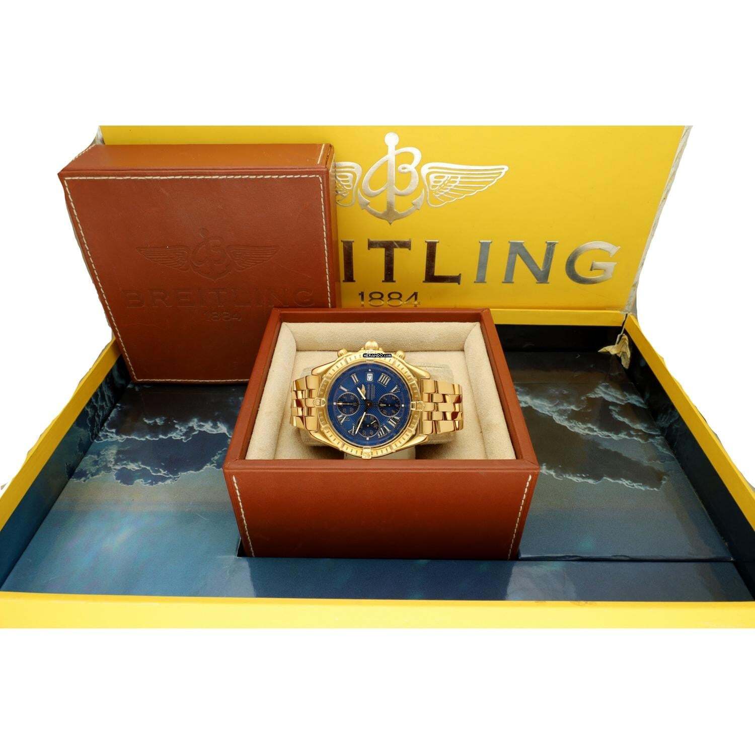 Thumbnail von Breitling Crosswind Chronograph 18k.Gold Ref.K13355 Full Set Blue Dial