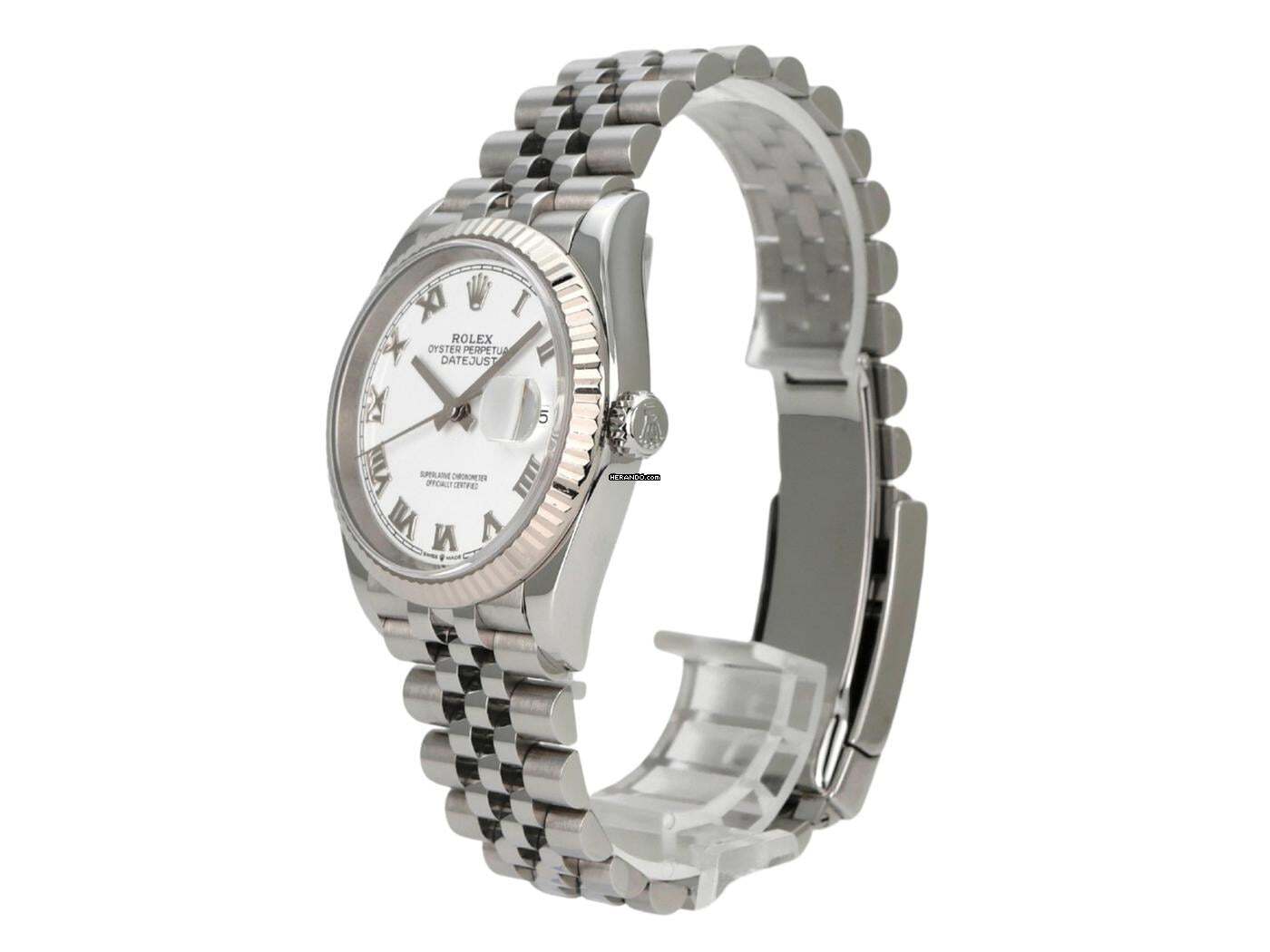  Rolex Datejust 36 Oystersteel / Weißgold Ref. 126234 Jubile-Band Weiß Römisch 