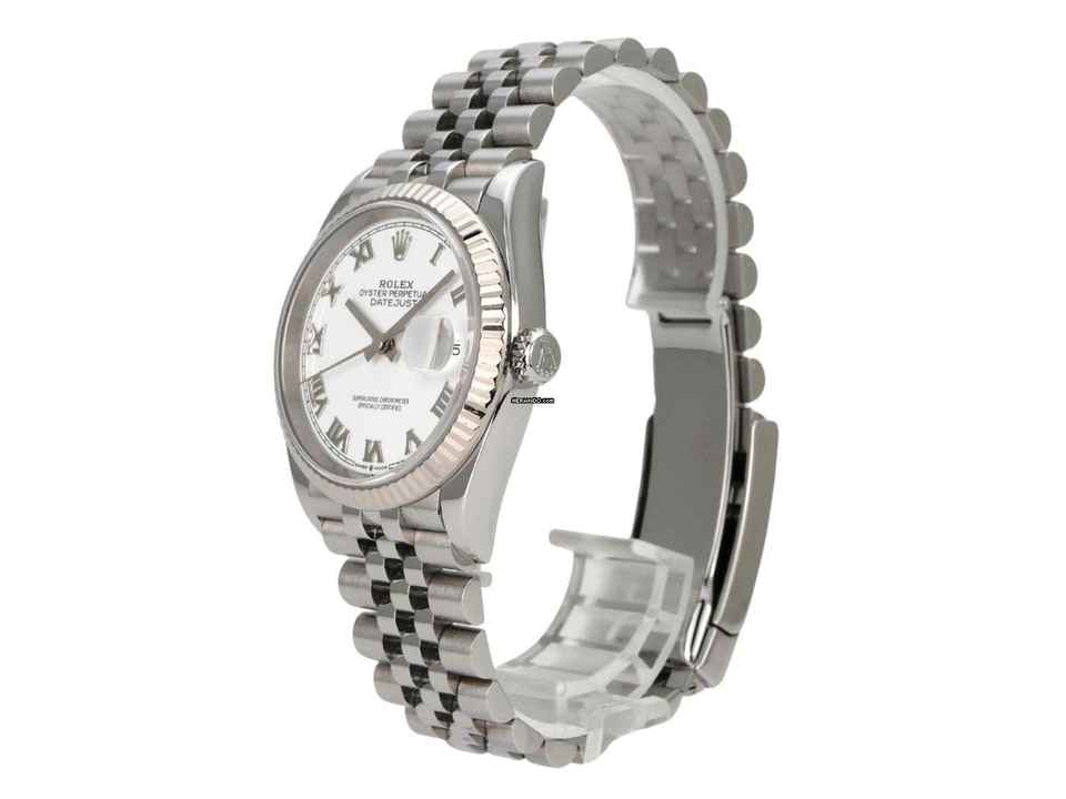  Rolex Datejust 36 Oystersteel / Weißgold Ref. 126234 Jubile-Band Weiß Römisch 