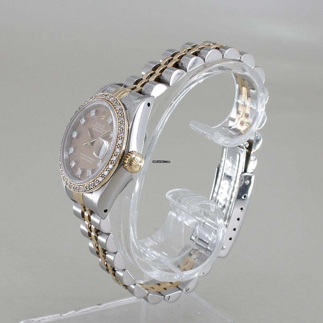 Rolex Lady-Datejust Braunes Zifferblatt und Lünette mit Diamanten besetzt