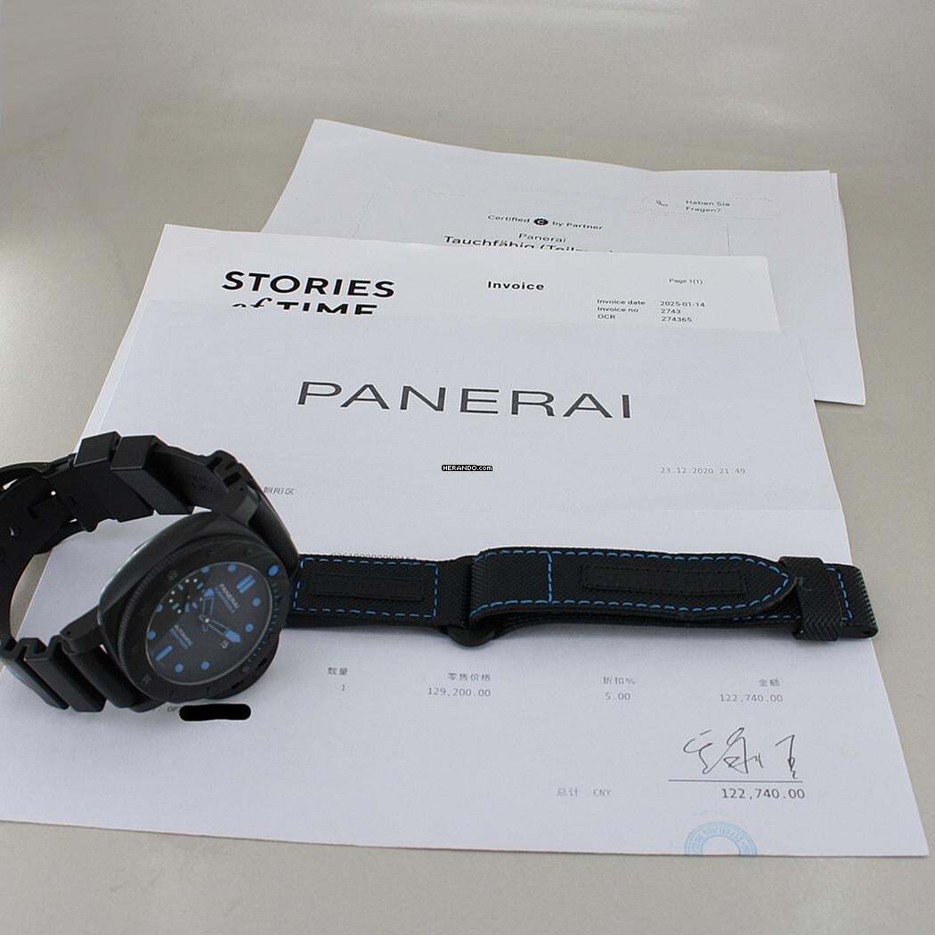 Thumbnail von Panerai Submersible Carbotech Ø 42 mm 2 straps Full Full Full Set Top condition
