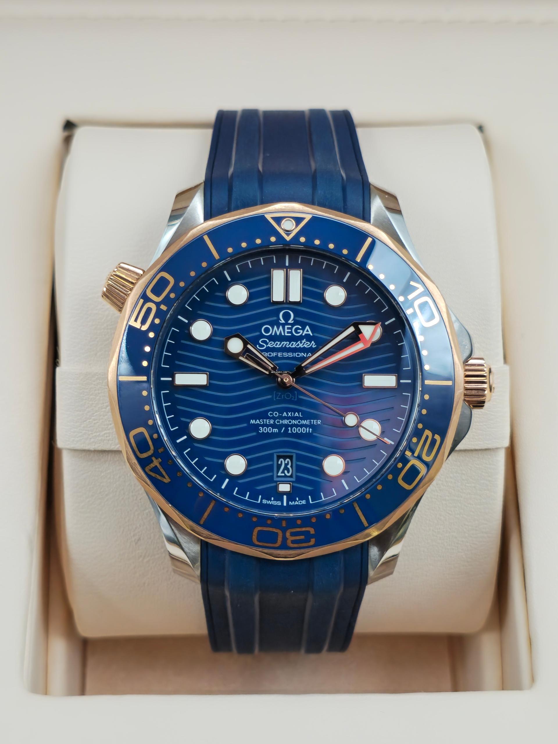 Thumbnail von Omega Seamaster Diver 300 M 42mm 210.22.42.20.03.002 esfera azul Sedna Gold/Acero Muy buen estado Juego completo 11-2023