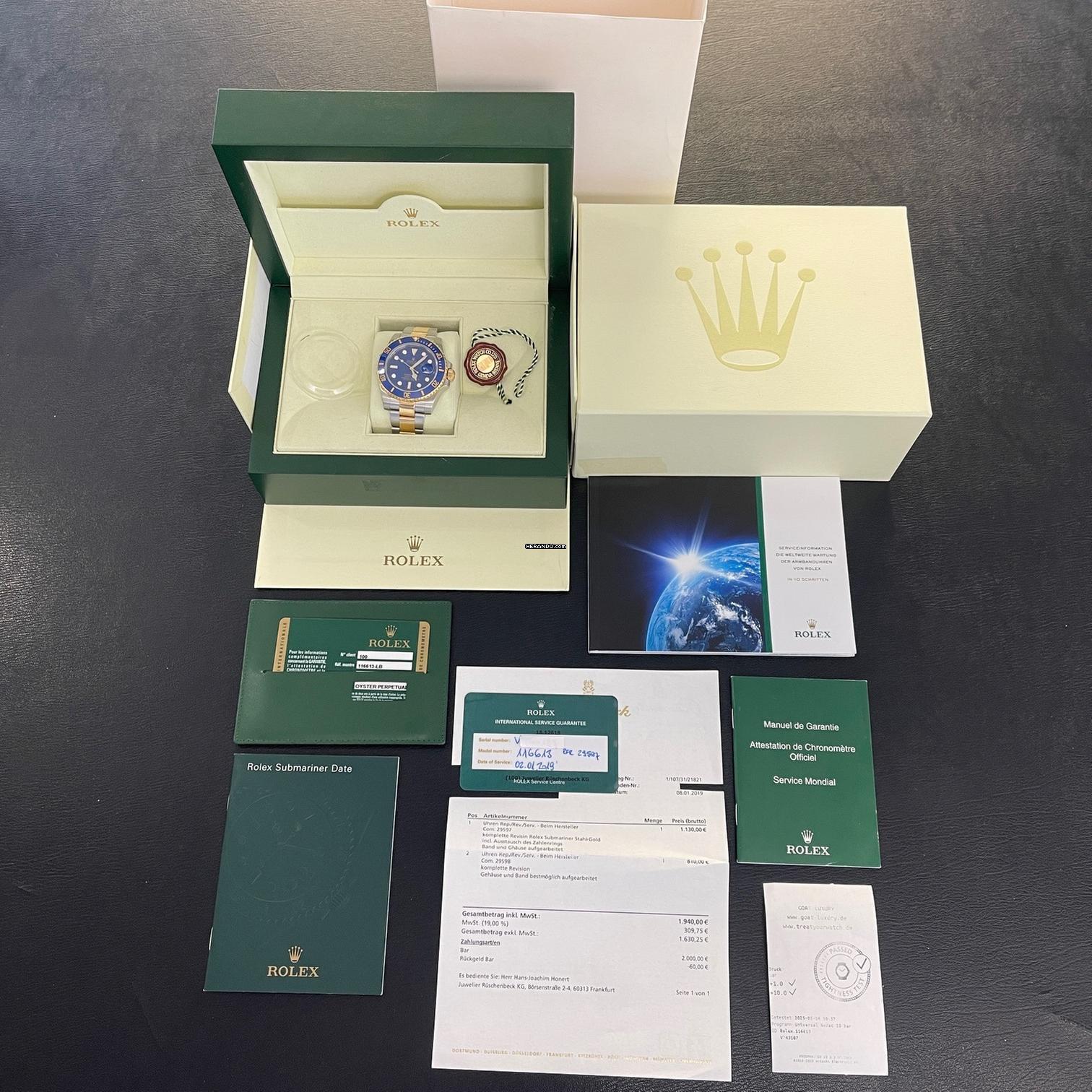 Thumbnail von ロレックスサブマリーナデイトサブマリーナデイトブルーシー - フルセット2010 LC100 - Ref. 116613LB ドイツフルセット - ドイツロレックスサービスペーパー