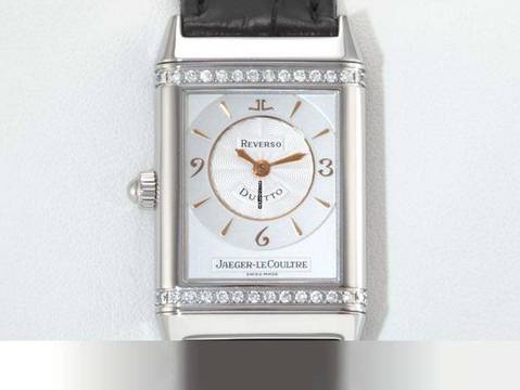 Jaeger-LeCoultre Reverso Duetto Medium 256.8.75 en acier inoxydable avec diamants, remontage manuel