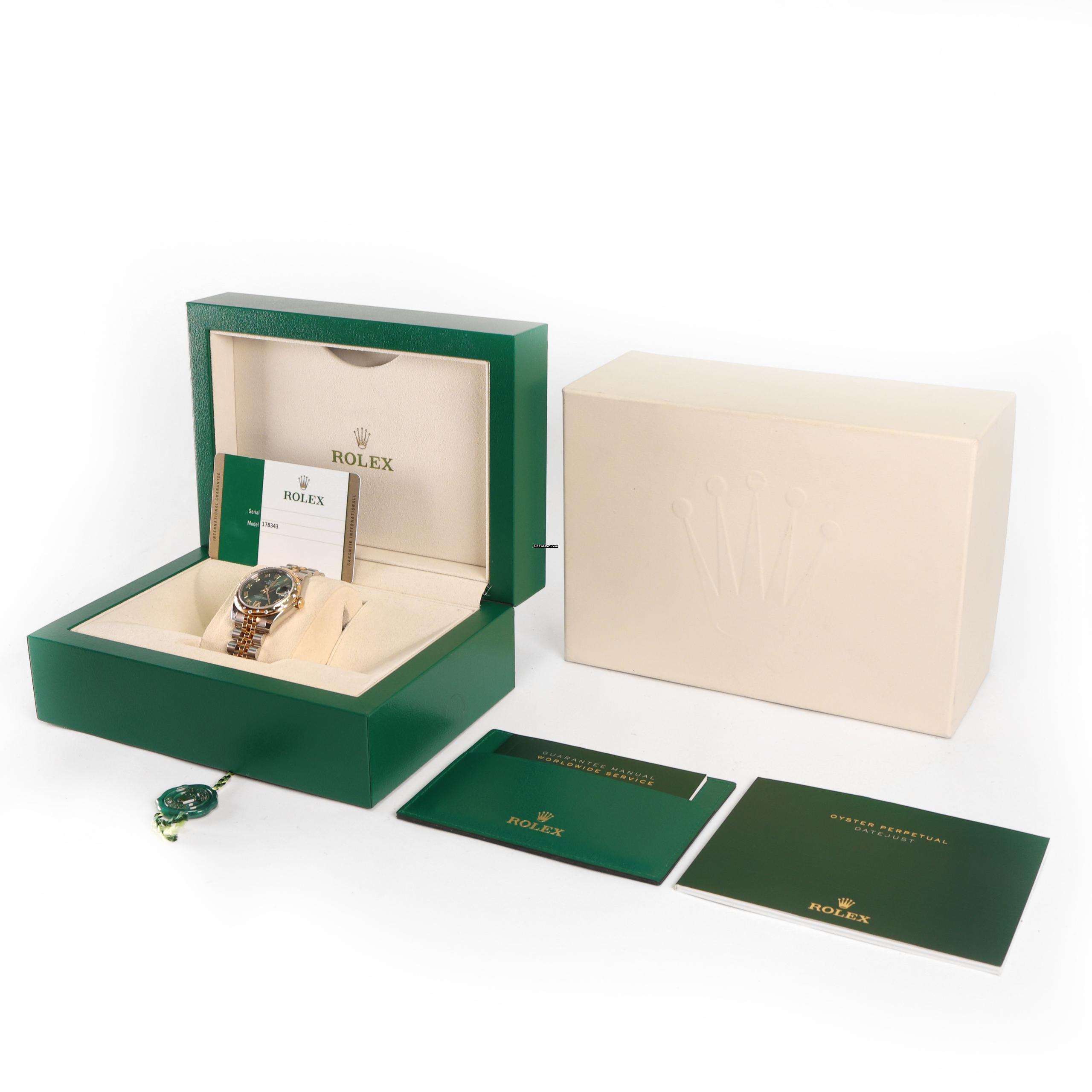 Thumbnail von Rolex Datejust 31 Gold/Steel Diamonds Green Roman Dial