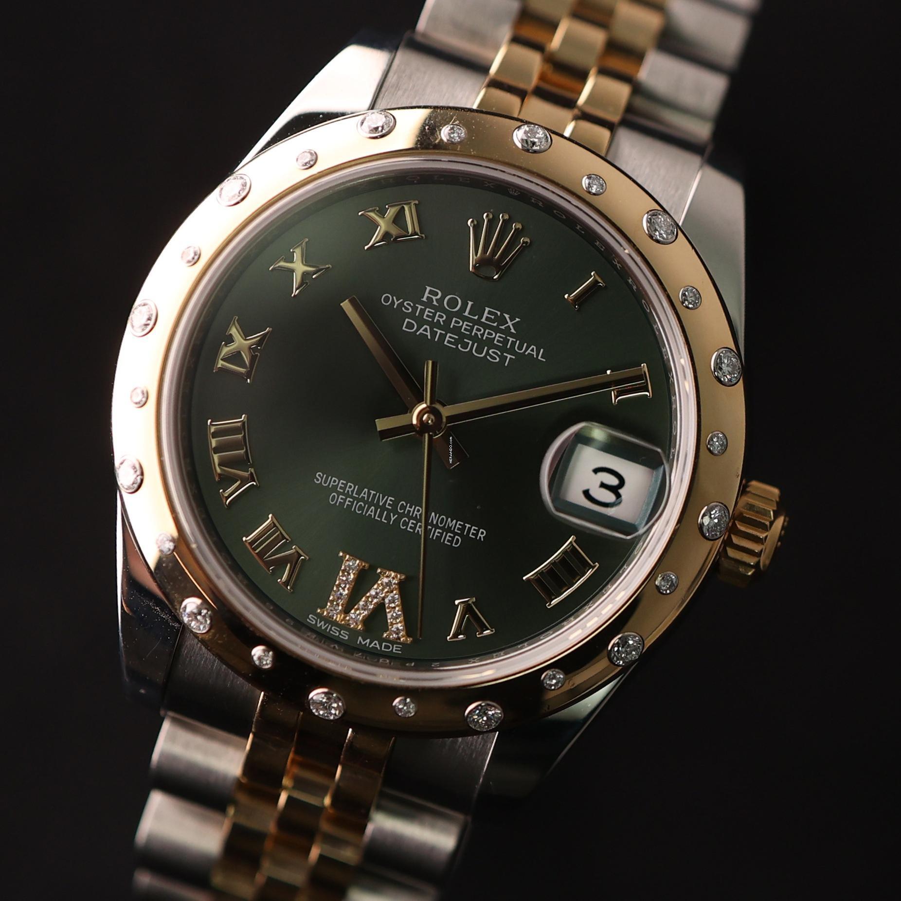 Thumbnail von Rolex Datejust 31 Gold/Steel Diamonds Green Roman Dial