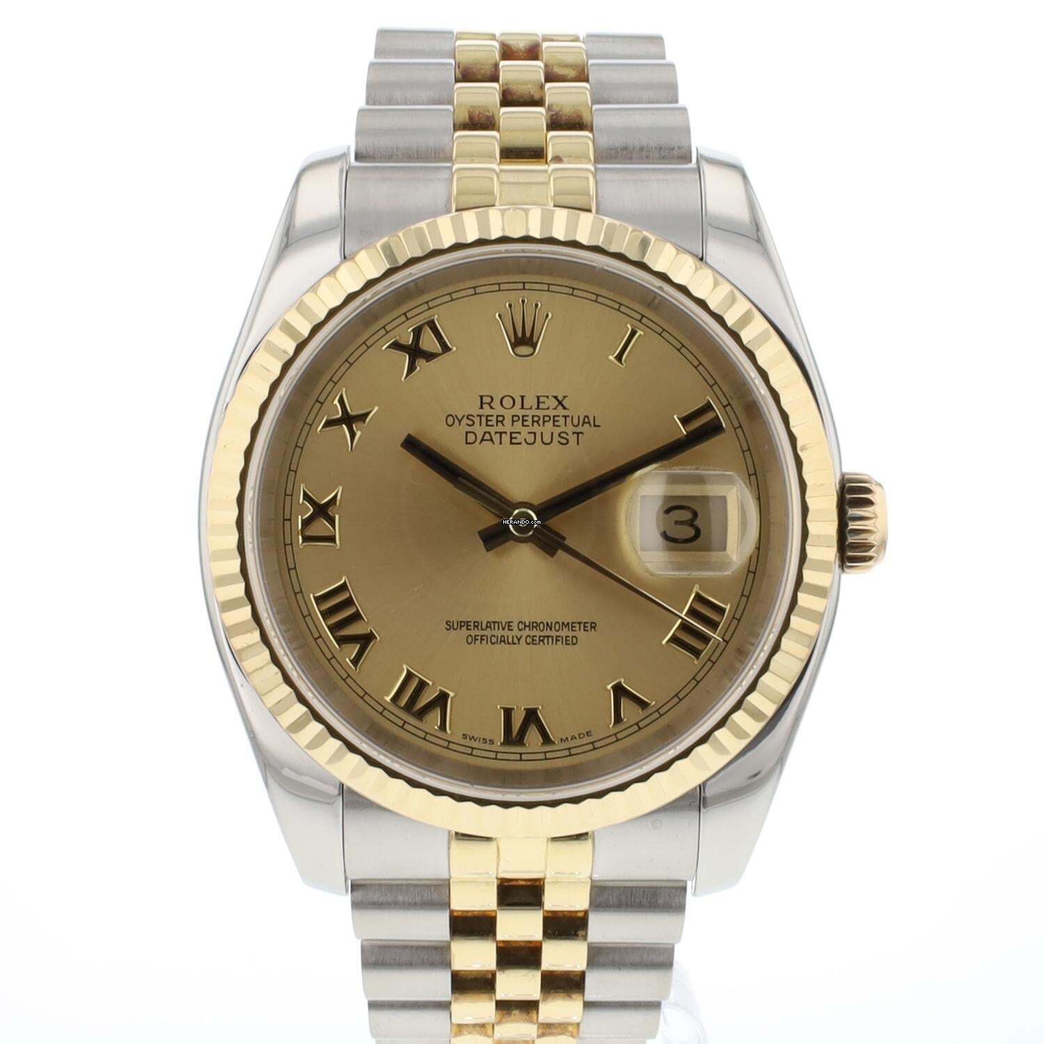 Rolex Datejust 36 Stahl/Gold Champagner Römisches Zifferblatt