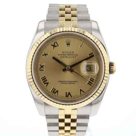 Rolex Datejust 36 Stahl/Gold Champagner Römisches Zifferblatt