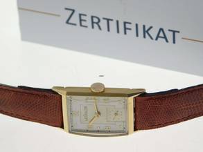 Thumbnail von Jaeger-LeCoultre Classic Le Coultre Tank - Rare Vintage 14K Gelbgold Kaliber 438/4 C W frühe Le Coultre Herrenuhr massiv Gelbgold