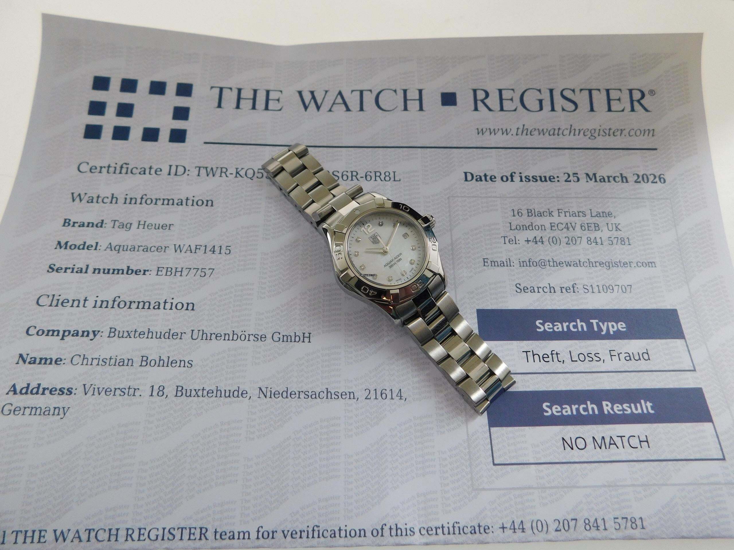 Thumbnail von TAG Heuer Aquaracer Lady Perlmutt Brillantblatt im Best Zustand mit frischem Tag Heuer Service 29mm Lady im Top Zustand volles Band