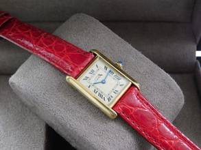 Thumbnail von Cartier Tank Vermeil 925 AG 20 x 28 mm mit neuem Kroko - Lederband schöne Vintage Damenuhr Klassiker
