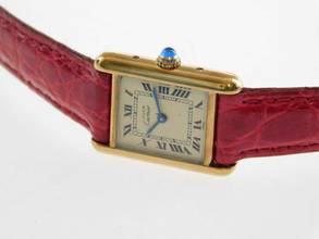 Thumbnail von Cartier Tank Vermeil 925 AG 20 x 28 mm mit neuem Kroko - Lederband schöne Vintage Damenuhr Klassiker