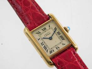 Thumbnail von Cartier Tank Vermeil 925 AG 20 x 28 mm mit neuem Kroko - Lederband schöne Vintage Damenuhr Klassiker