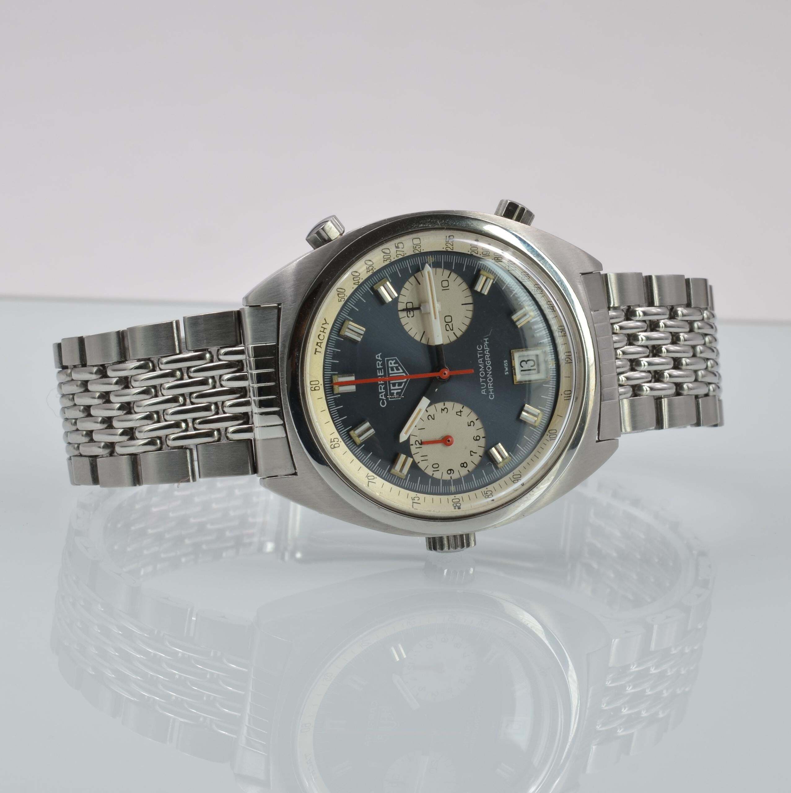 Thumbnail von Heuer Carrera 1153 chronograph Soleil blue dial caliber 12 manual 1971