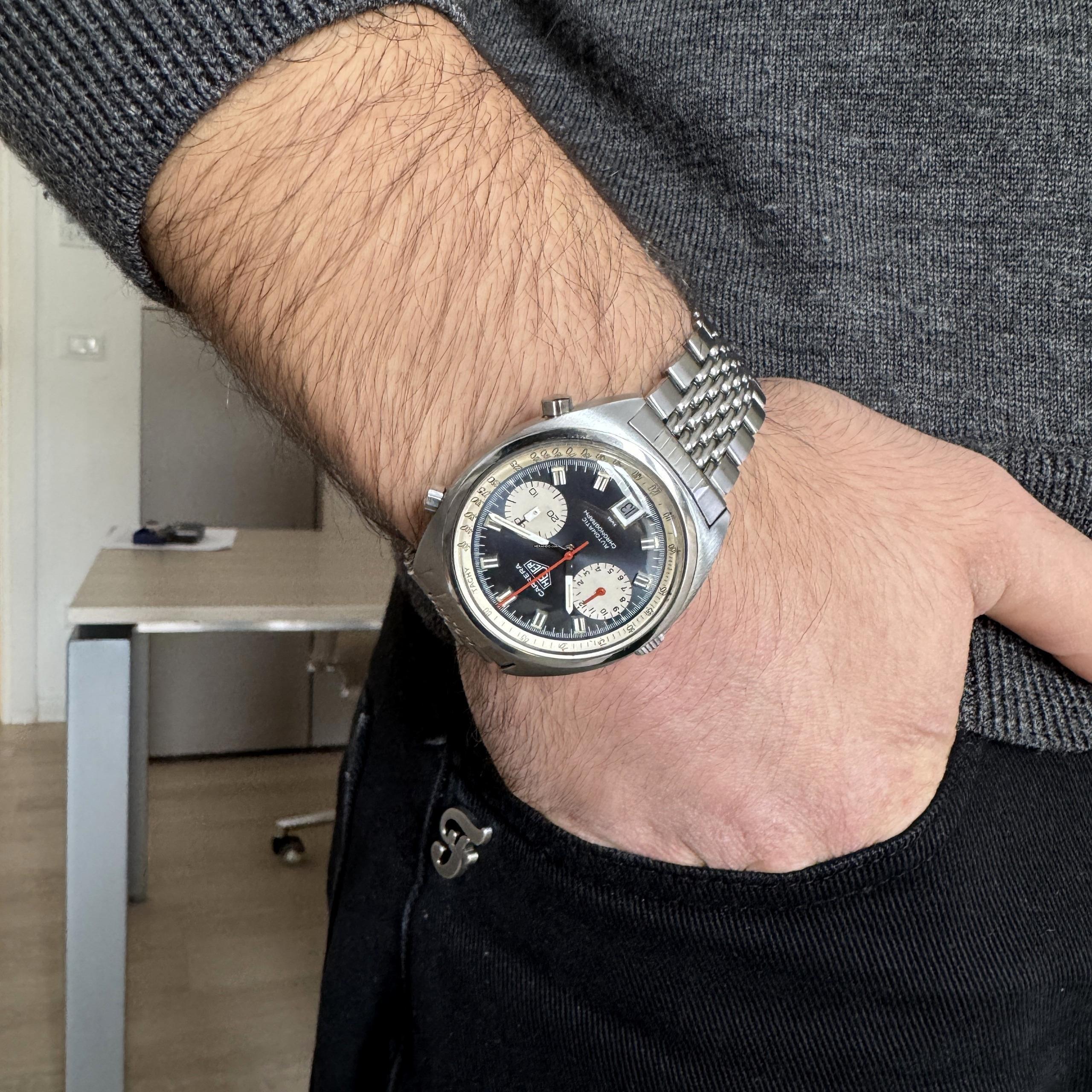 Thumbnail von Heuer Carrera 1153 chronograph Soleil blue dial caliber 12 manual 1971