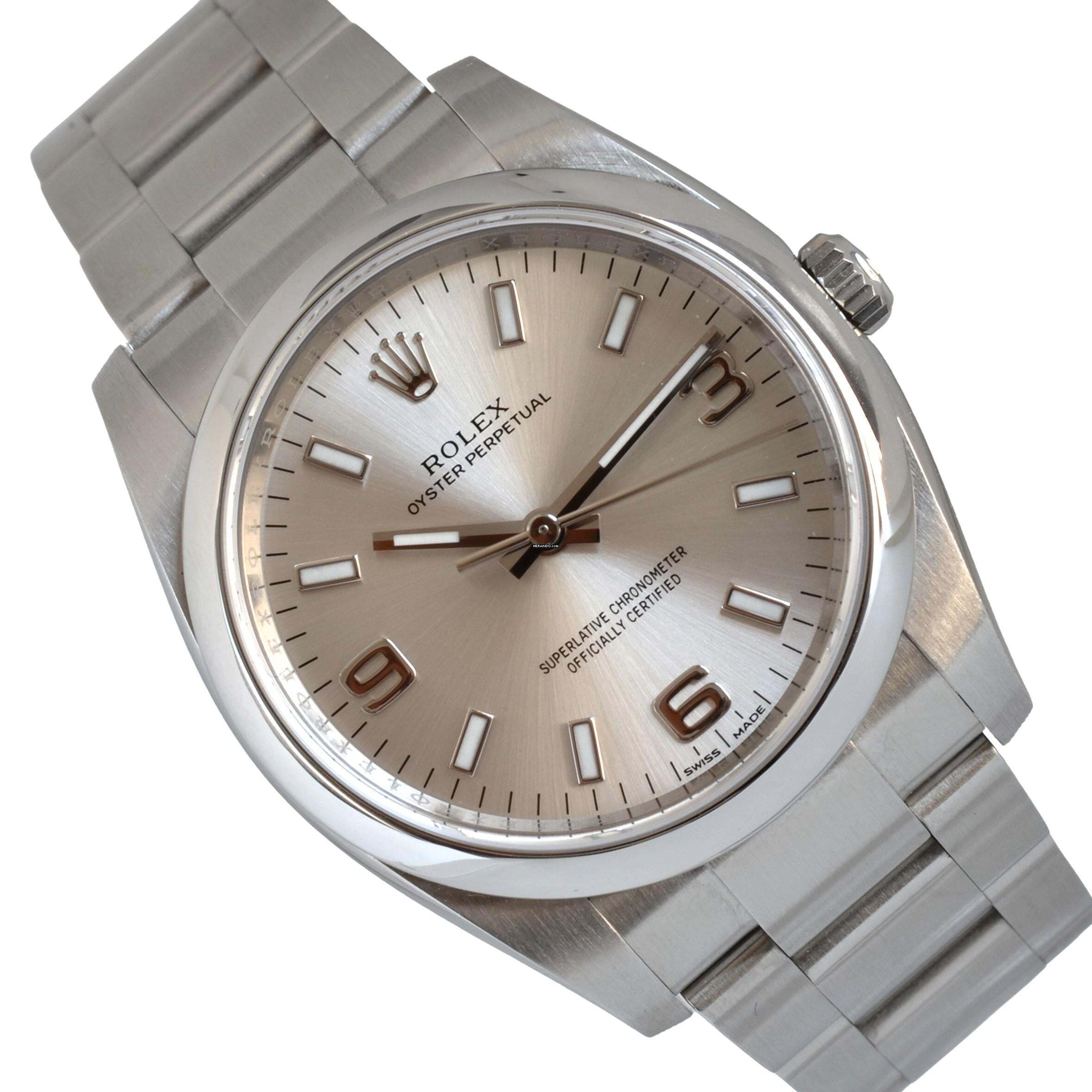 Rolex Air King 114200 Oyster Perpetual 34MM Soleil Silver SuperLuminova Zifferblatt