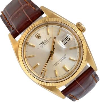  Rolex Datejust 36 1607 Soleil silver dial yellow gold 18KT 