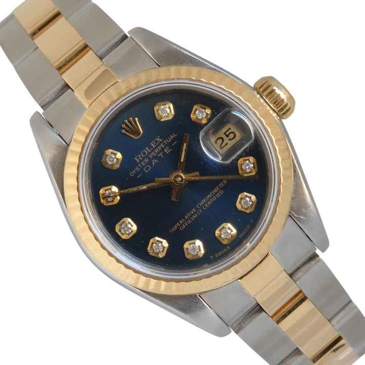 Rolex Lady-Datejust 69173 Bayanlar 26MM Soleil mavi elmaslı indekslerli kadran Tam Set
