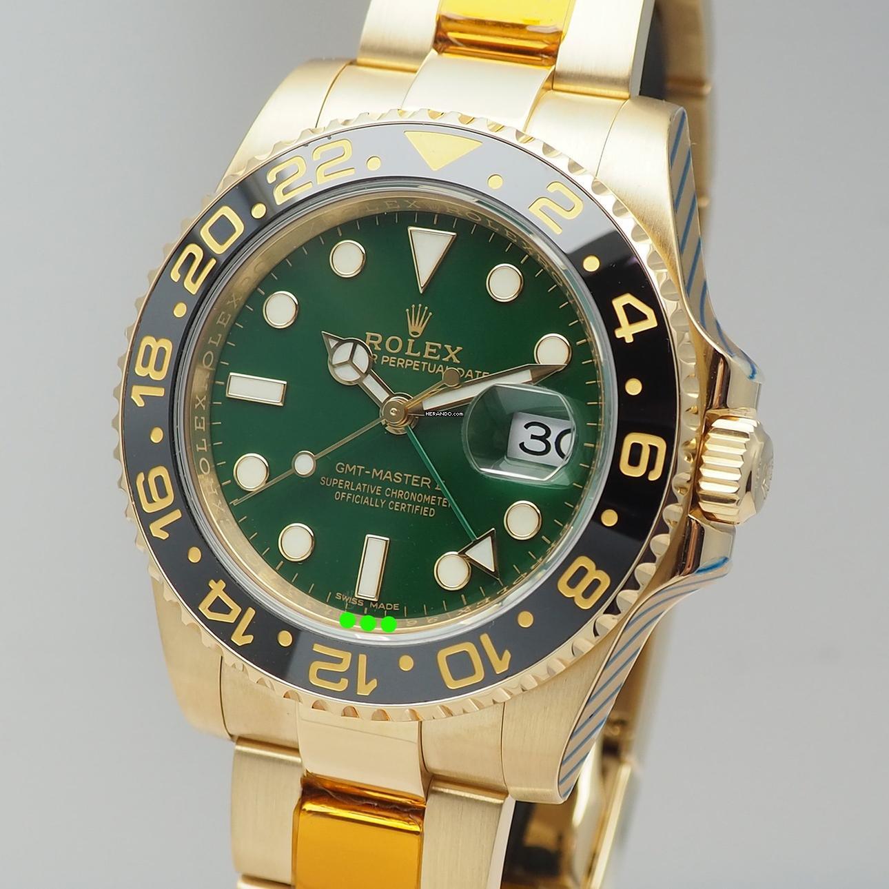 Rolex GMT-Master II 116718LN (green) Gold 18k/750 Box+Papiere+Rolex Service Rolex Serviced 03/2026
