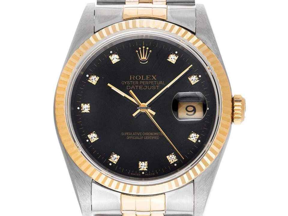  Rolex Datejust 36 Diamanten Ref.16233 1991 LC EU Full Set sehr gut Vintage Datejust Diamanten Stahl 18kt Gelbgold 