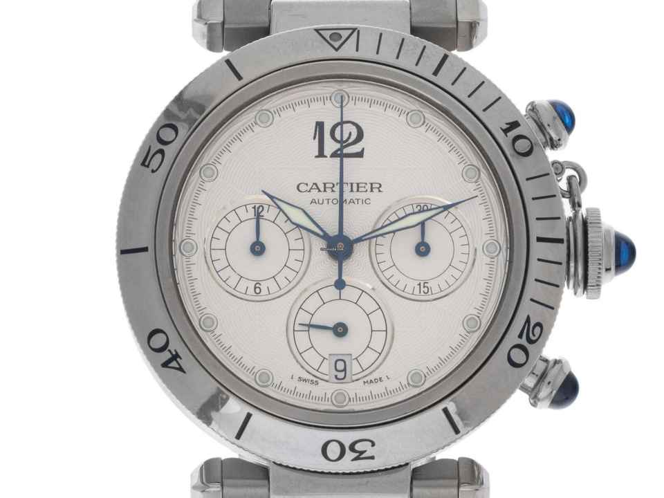 Cartier Pasha Ref.2113 2006 коробка и описание как новый винтаж Pasha Chronograph стеклянный задний
