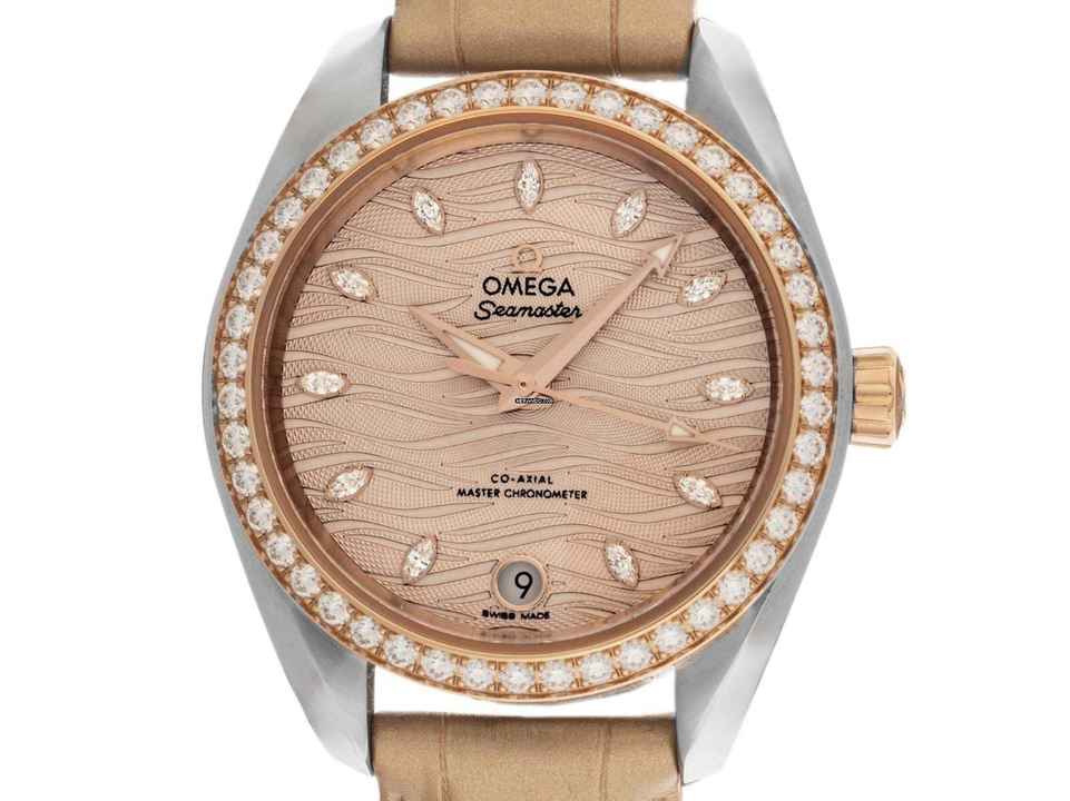 Omega Seamaster Aqua Terra 150M Ref.220.28.34.20.59.001 2026 Volledige set Ongedragen Seamaster Aqua Terra 150M Diamanten Krokodillenleder Vouwsluiting