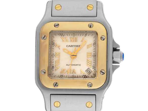 カルティエ サントス ガルビー デイト PM 小型モデル Ref.2423 2001 箱と説明非常に良好 ヴィンテージ サントス ガルビー デイト PM 小型モデル