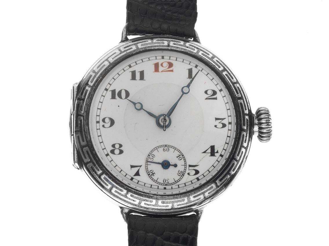  Rolex 935 Silber Klappdeckel Trench WW Niello Verzierung 1910 original Box original unpoliert Vintage Trench WW Niello Verzierung 935 Silber 