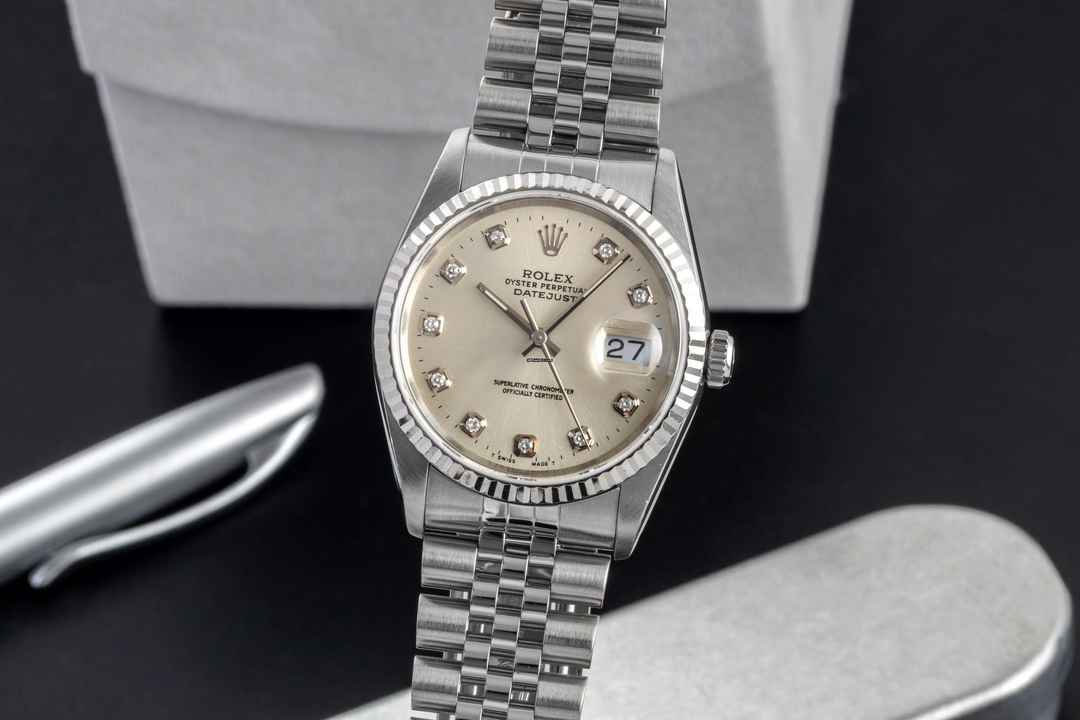 Rolex Datejust 36 Biała tarcza z diamentami Stal białe złoto Automatyczny Ref 16234 seria X