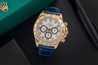 Thumbnail von Rolex Daytona Chronograph 18k Gold White Diamond Dial Ref. 16518 B&P 1997 LC100
