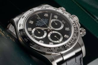 Thumbnail von Rolex Daytona Chronograph 18k Weissgold Black Diamond Dial Ref. 116519 B&P 2004