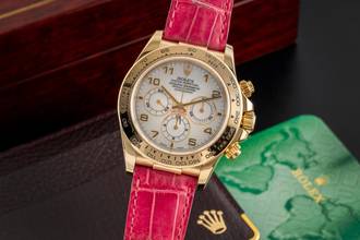 Thumbnail von Rolex Daytona Chronograph 18k Gold MOP Dial Herrenuhr Ref. 16518 B&P 1999 LC100