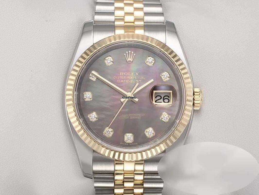 Rolex Datejust 36 36mm 116233 2013 Perlmutt Diamanten Stahl Gelbgold 750 Automatik Stainless Steel 18kt Yellow Gold Jubilé-band Chronometer Oyster
