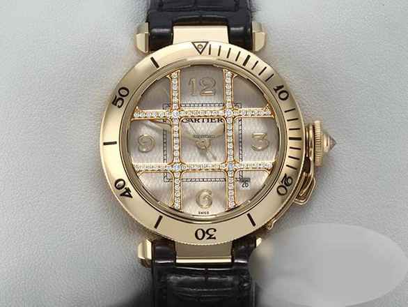  Cartier Pasha 35mm Gelbgold 750 Diamanten Automatik Medium W3012351 Damen 18kt Yellow Gold 
