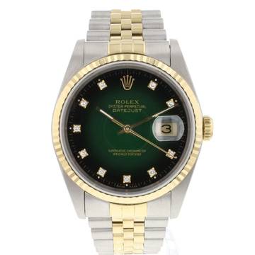 Rolex Datejust 36 Steel/Gold Jubilee Green Vignette Diamond Dial 