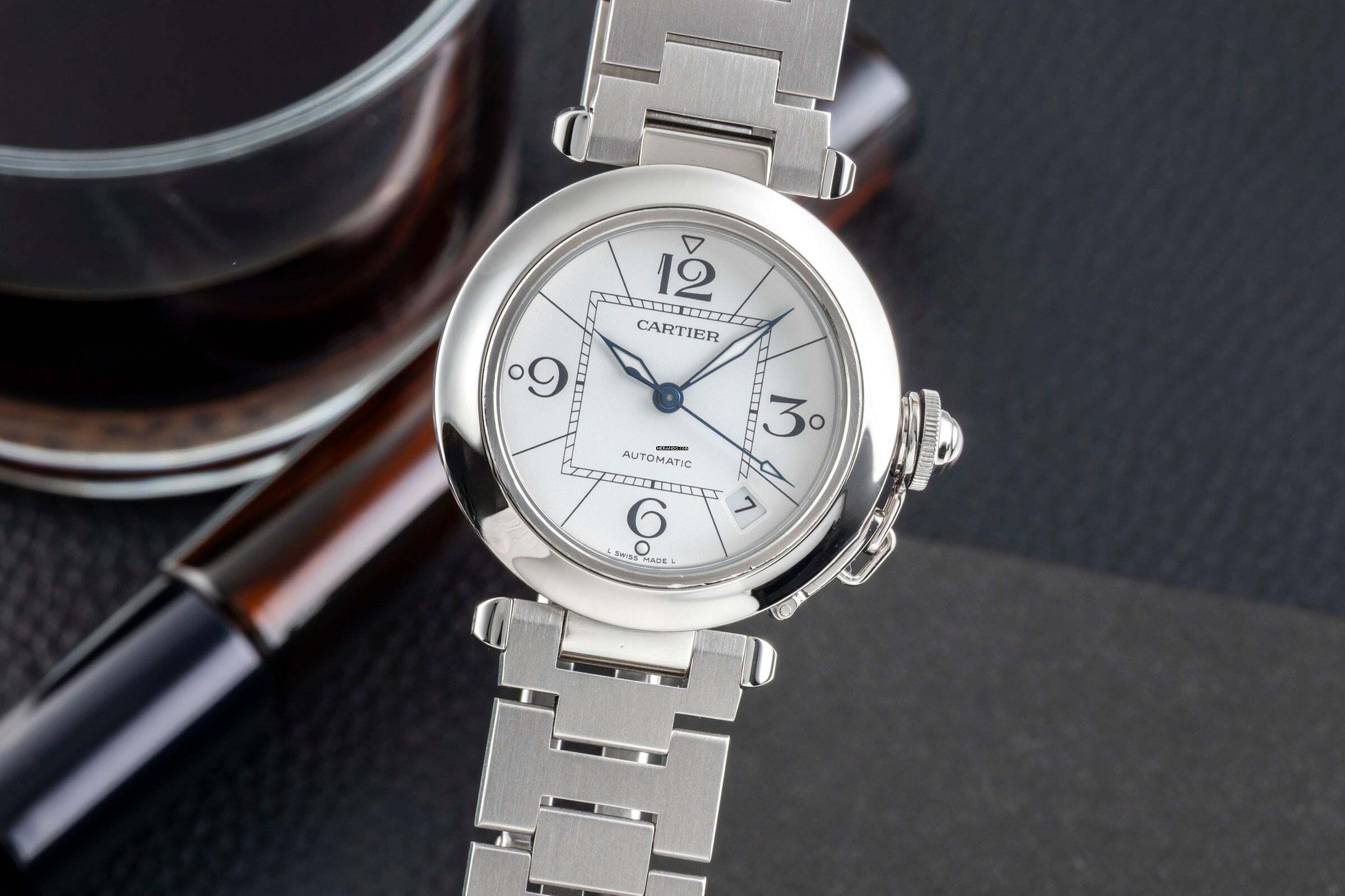 Cartier Pasha C Stahl Automatik White Dial Herrenuhr Ref. W31074M7 Klassiker
