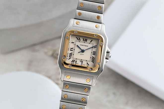  Cartier Santos Galbée Date Edelstahl / Gold Medium Size Ref. W20011C4 Klassiker 