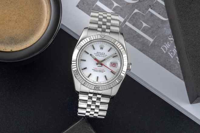 Rolex Datejust Turn-O-Graph Turn-O-Graph Çelik Beyaz Altın Otomatik Erkek Saat 116264 B&P LC100