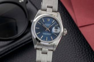 Thumbnail von Rolex Oyster Perpetual Lady Date 26 Blue Dial Oyster Edelstahl Automatik Ref. 69160 B&P 1993