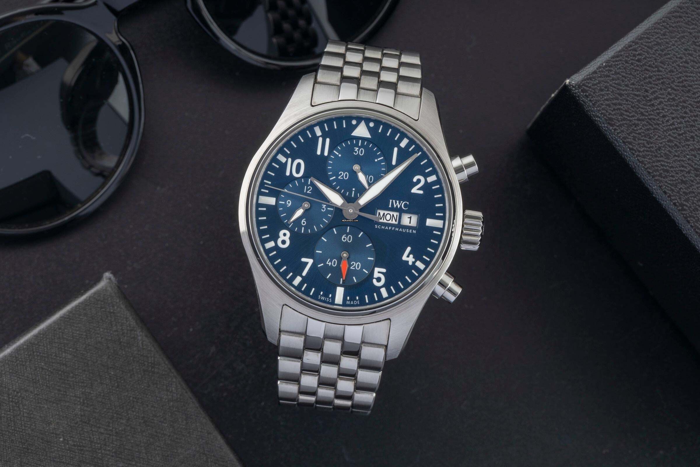 Reloj de piloto IWC Cronógrafo Cronógrafo de piloto Cronógrafo de acero Automático Reloj para hombre Ref. IW388102