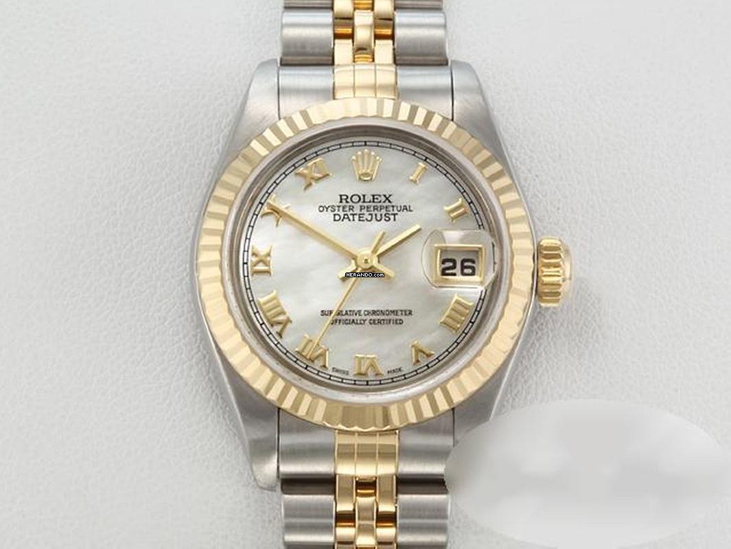 Rolex Lady-Datejust Edelstahl Gelbgold 750 Perlmutt Automatik Gold Stahl Damen Stainless Steel 18kt Yellow Gold Jubilé-band Chronometer Oyster