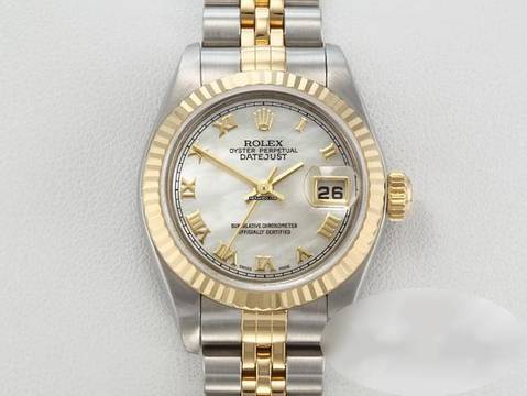 Rolex Lady-Datejust Edelstahl Gelbgold 750 Perlmutt Automatik Gold Stahl Damen Stainless Steel 18kt Yellow Gold Jubilé-band Chronometer Oyster