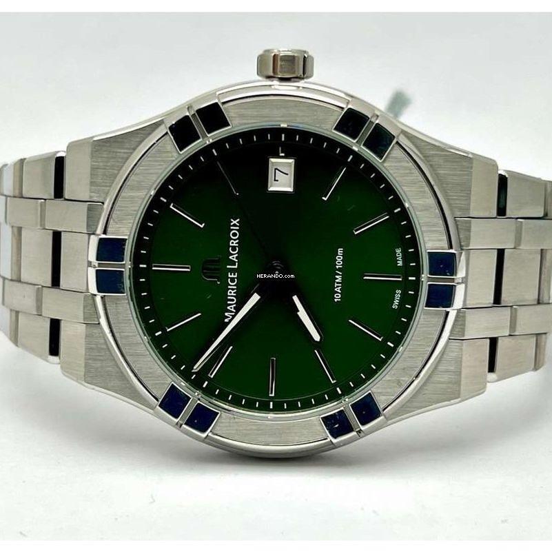 Maurice Lacroix AIKON Quartz Green Dial Men's Watch Stainless NEW FULL SET