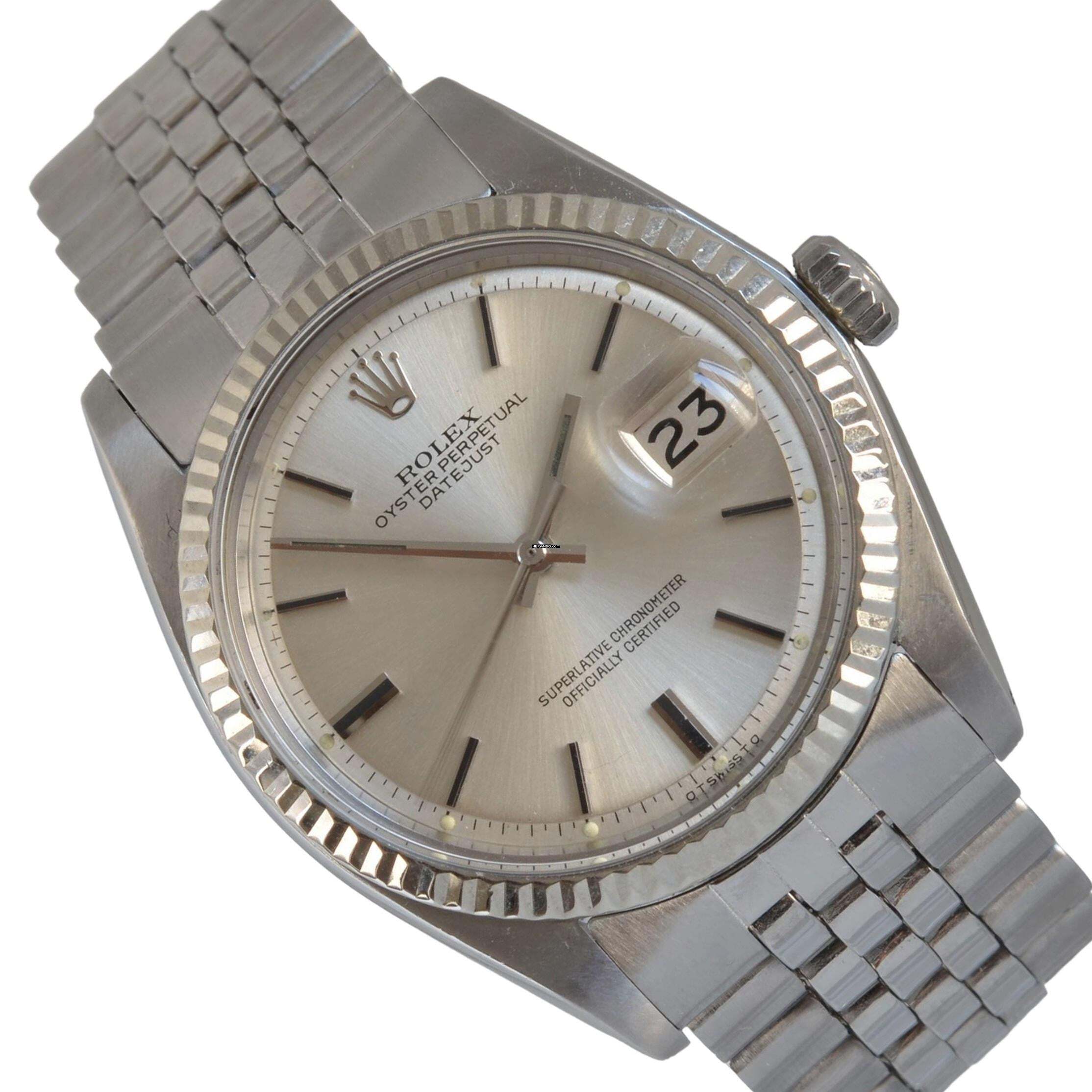 Rolex Datejust 36 1601 Soleil silver dial 1973 Full Set