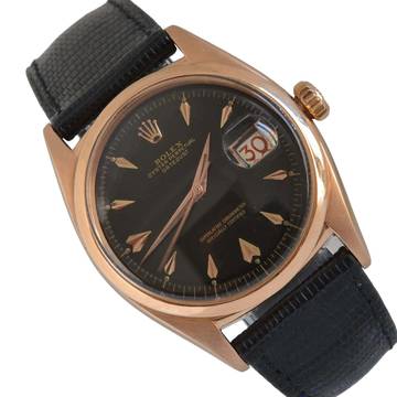  Rolex Datejust 36 6604 Ovettone Black gilt dial rose gold 18KT 1956’s 