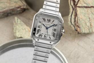Thumbnail von Cartier Santos Medium Automatik Edelstahl Herrenuhr Ref. WSSA0029 Box & Papiere