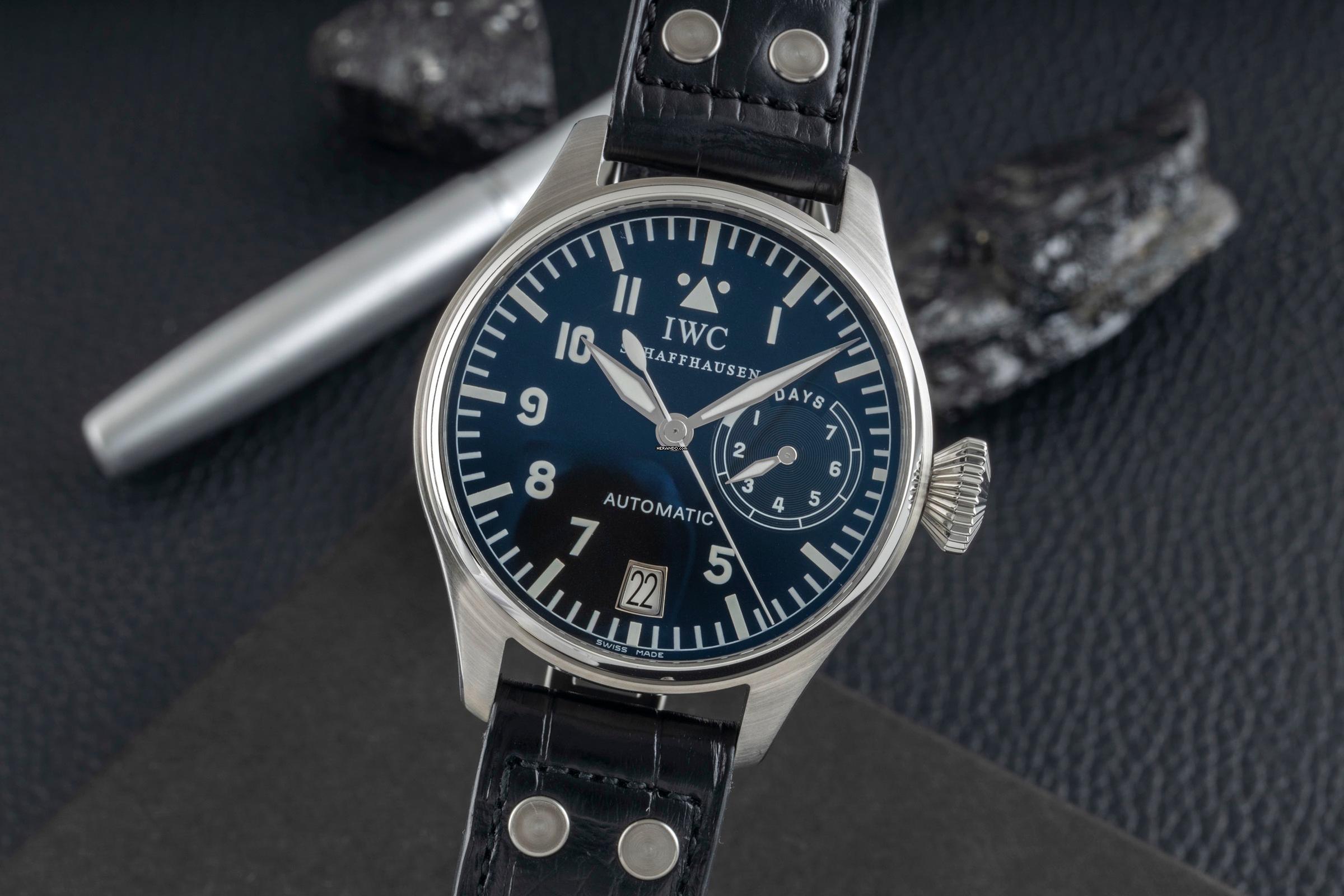 IWC Duża pilotka z Schaffhausen Big Pilot Automatik 7 dni stalowy zegarek męski Ref IW500201 dokumenty